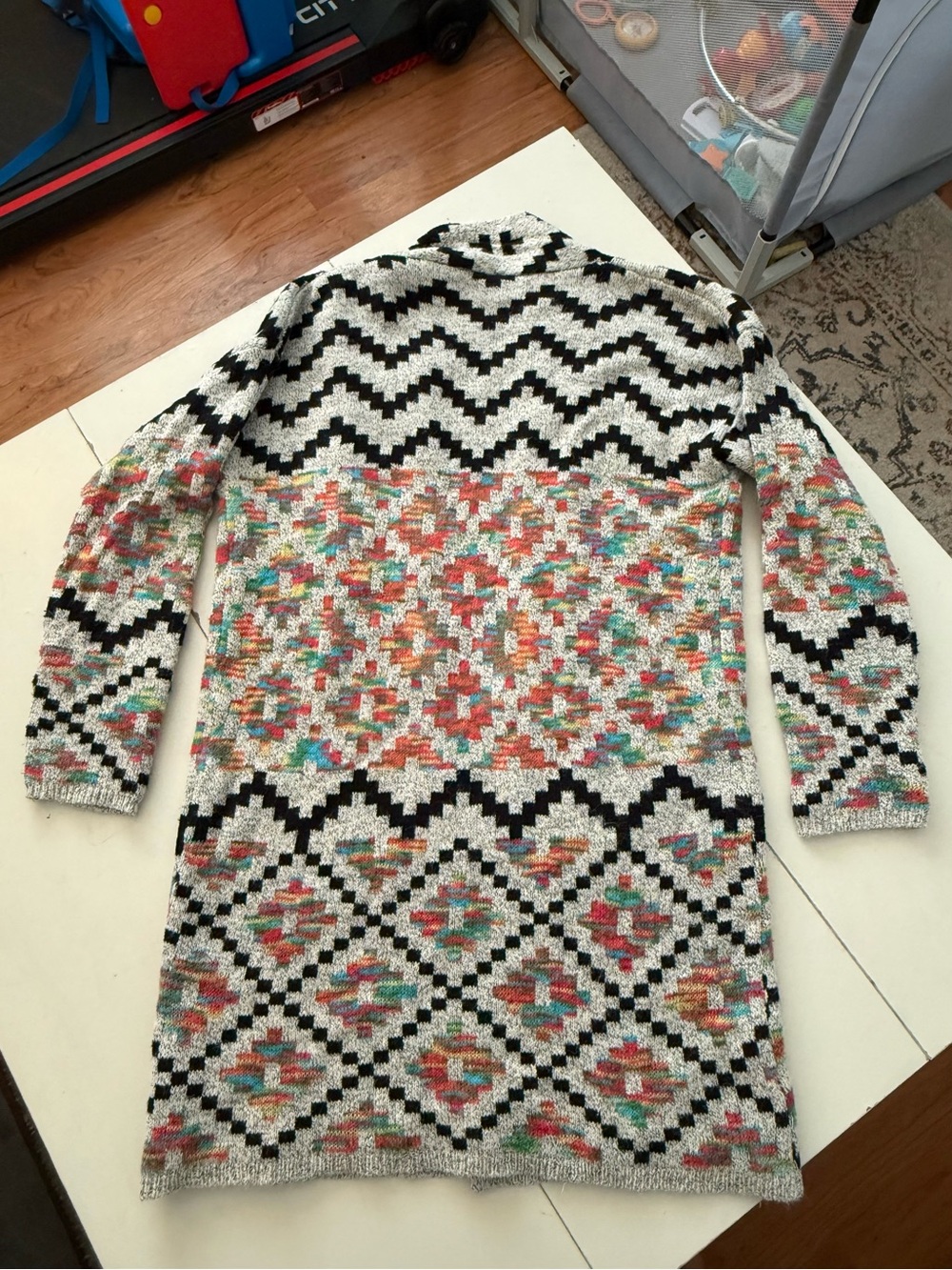 Dreamers by Debut Aztec Southwestern Open Front Cardigan Boho Soft Cozy Rainbow - Picture 6 of 7